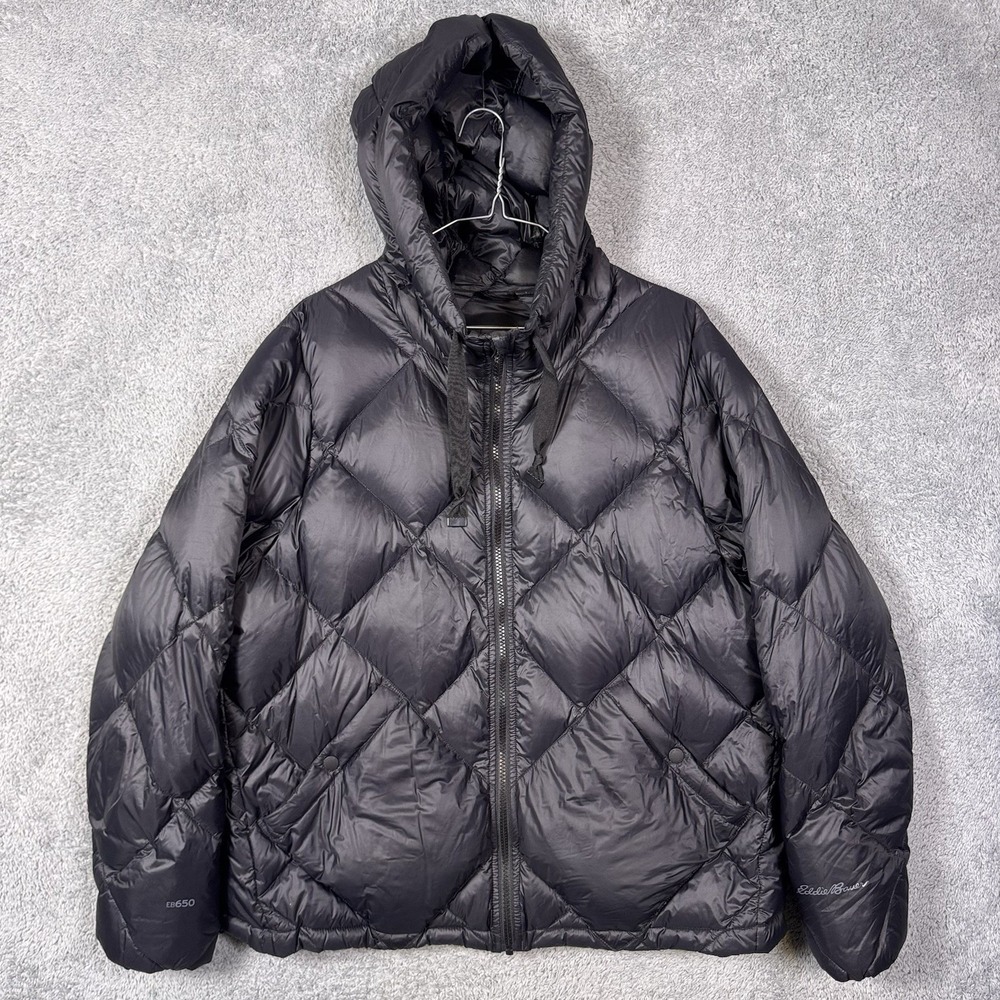 Eddie Bauer Down Parka Womens L Diamond Quilted Goose EB650 Jacket Coat Hooded
